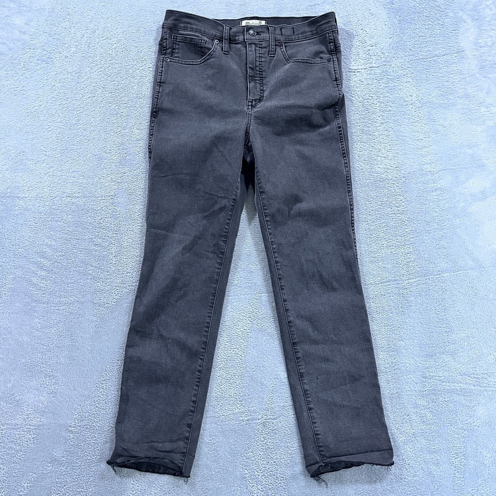 Madewell Stovepipe Jeans Womens 29 Black‎ Denim High Rise Fly Raw Hem